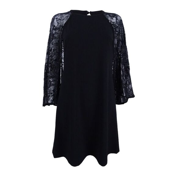 Calvin Klein Women's Plus Size Sequined Lace Capelet Dress - Black - Picture 1 of 2